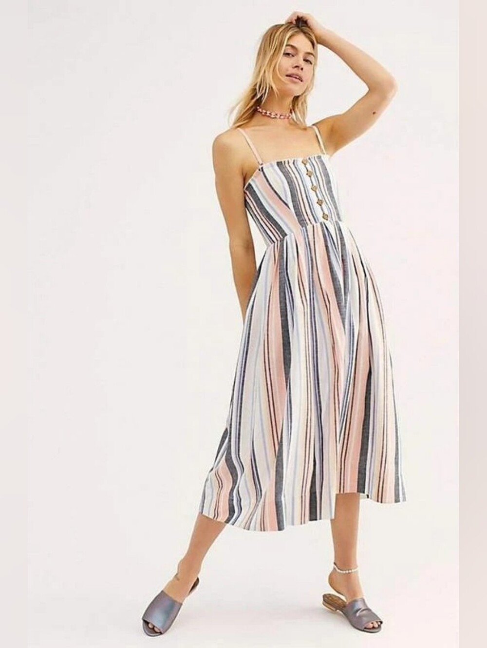 Free People Lilah Pleated Tube Dress Multi Stripe Size XS